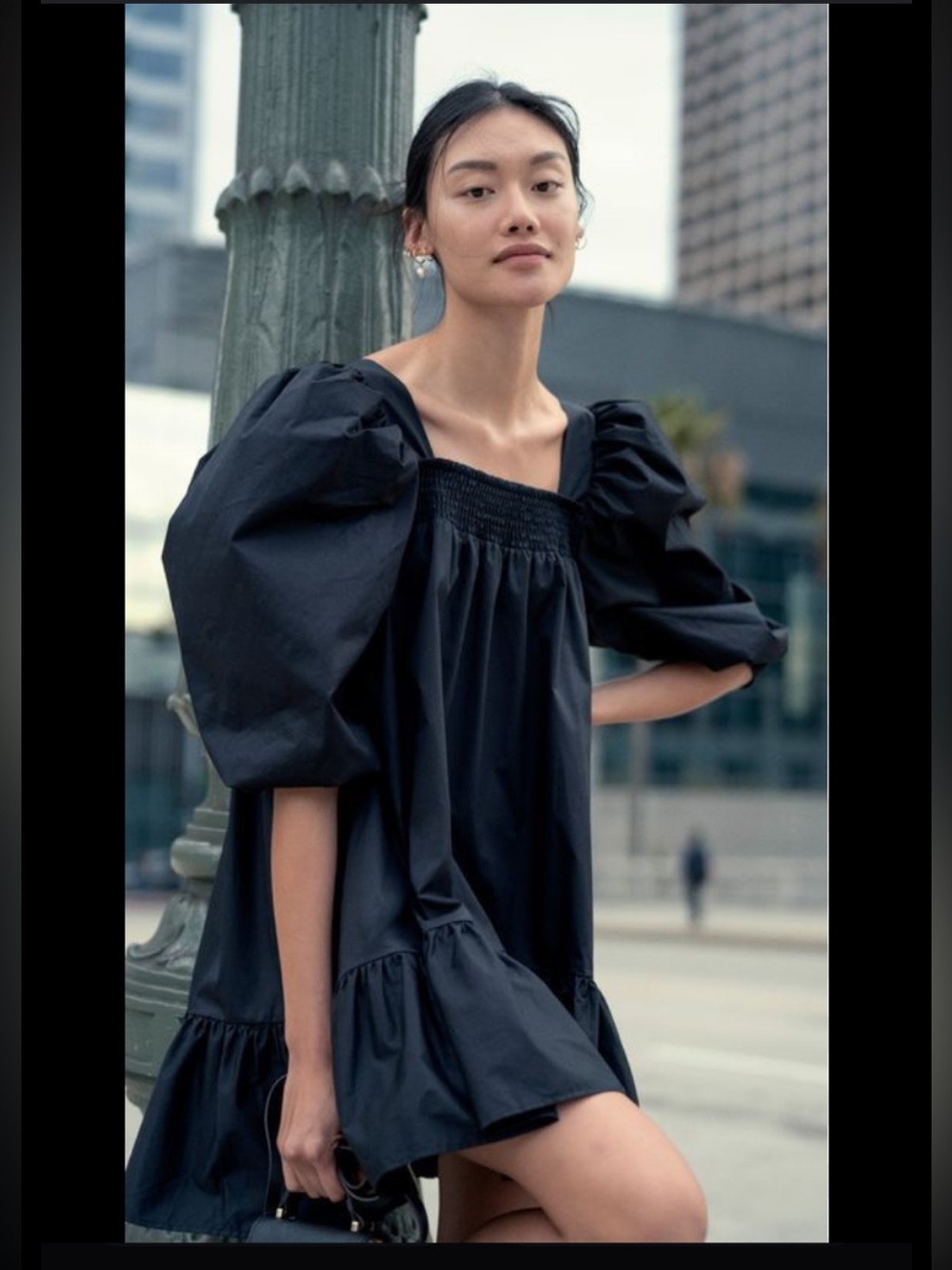 Influencer favorite! 2020 H&M Black Cotton Puff Sleeve Cottagecore Mini Dress